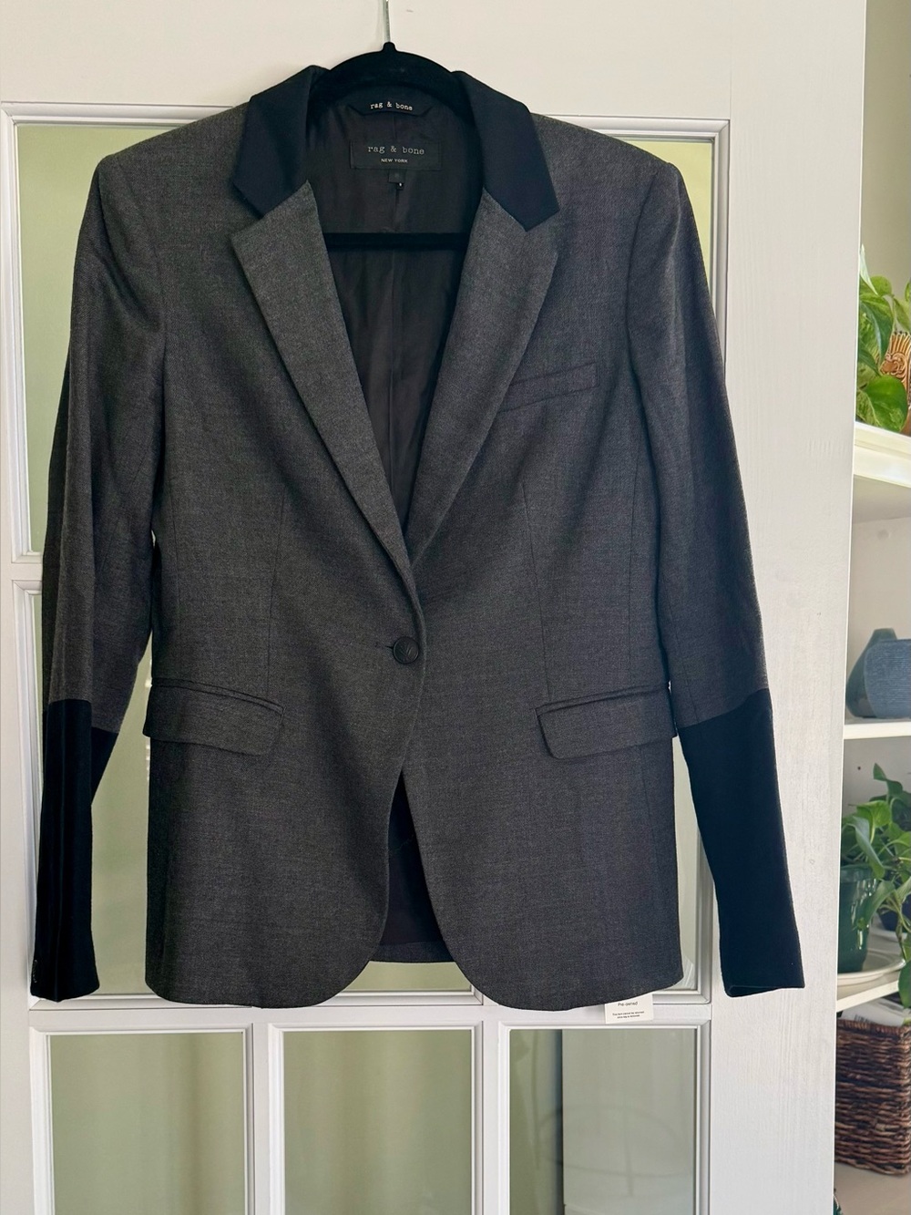 Rag & Bone Wool Colorblock Duke Blazer Jacket Gray Black Sleeve Detail Size 8